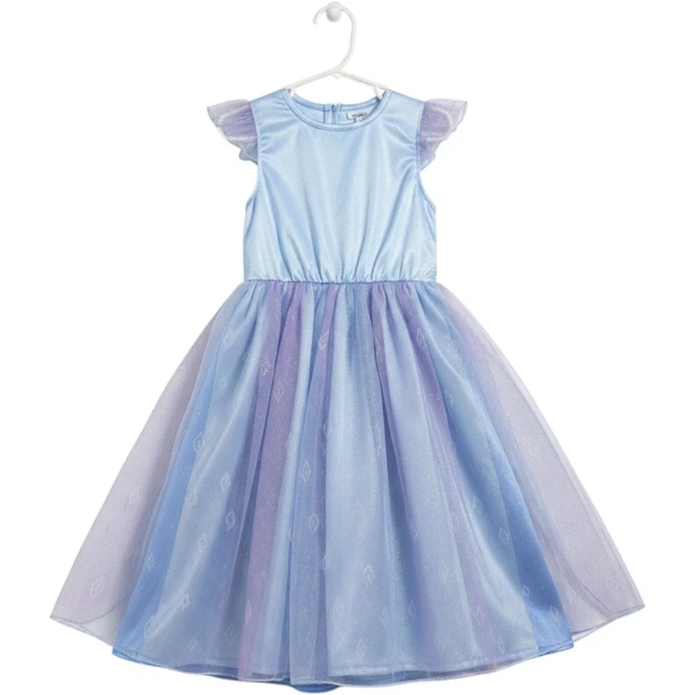 Disney Frozen Elsa Girls Nightgown Blue Purple Tulle Sleep Dress S 6/6X NEW